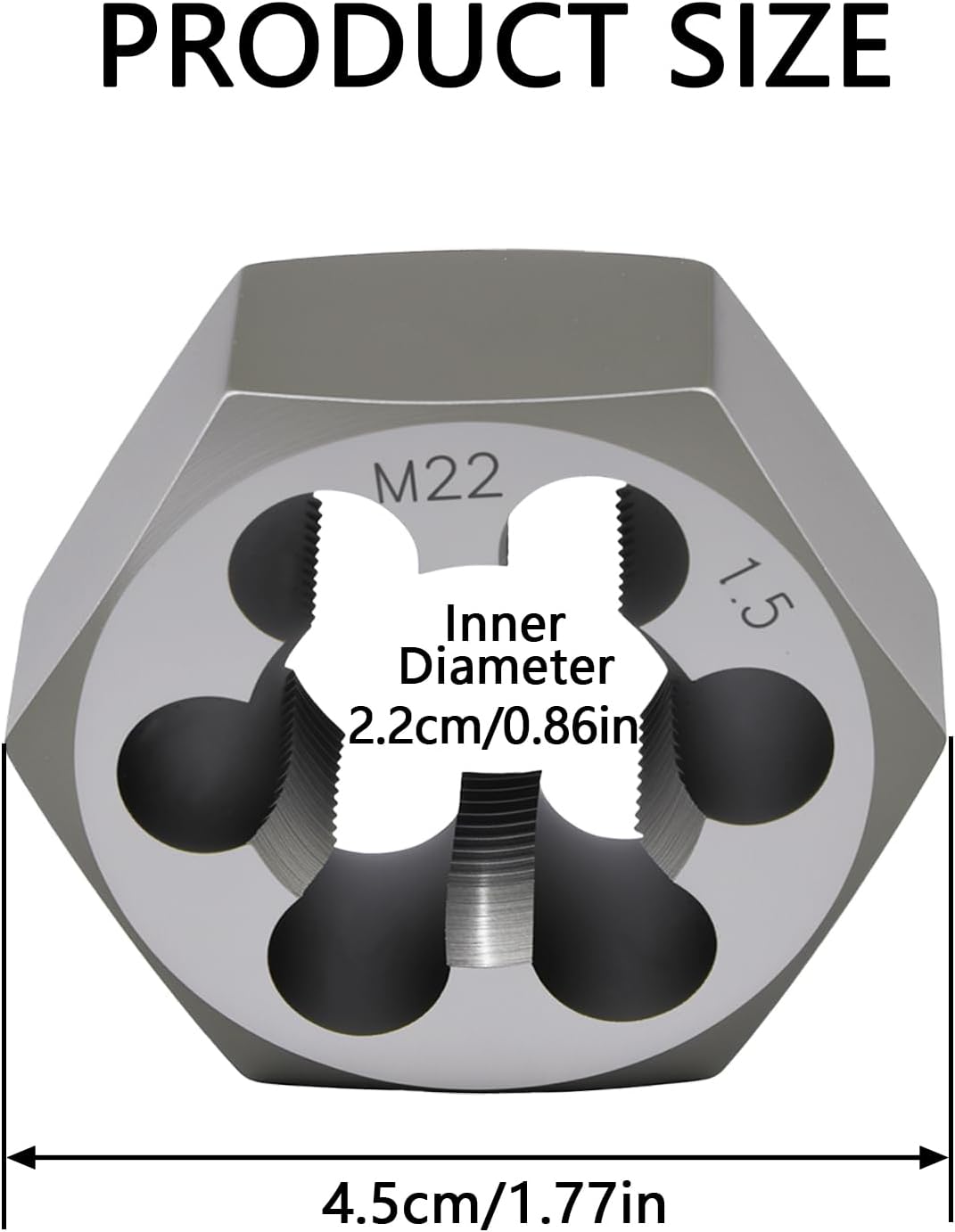 M22 x 1.5 Hex Die, Carbon Steel Right-Hand Rethreading Die Thread Repair Tool