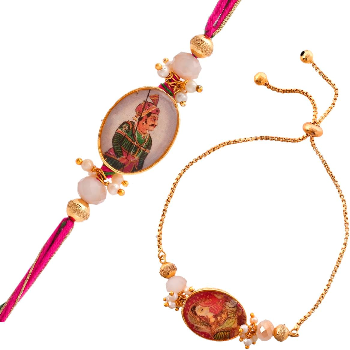 VOYLLA Traditional King And Queen Pearl Beads Bhaiya-Bhabhi Rakhi|Rakhi For Brother And Bhabhi|