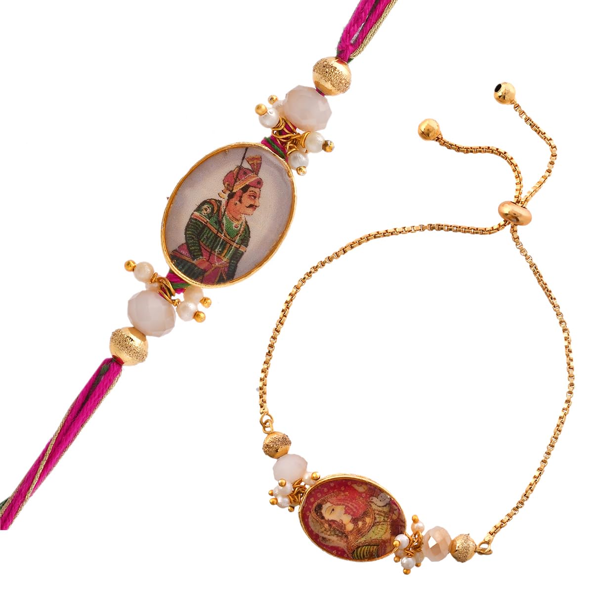 VOYLLA Traditional King And Queen Pearl Beads Bhaiya-Bhabhi Rakhi|Rakhi For Brother And Bhabhi|