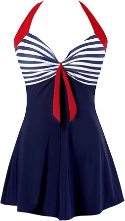 Women's Plus Size Swimsuit One Piece Swim Dress with Skirt Tummy Control Swimwear