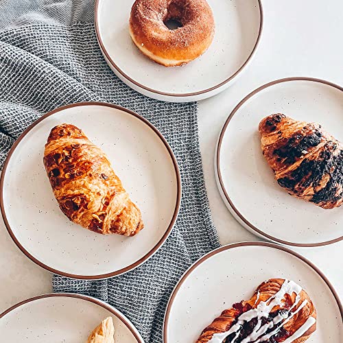 Mora Ceramic Flat Plates Set Of 6 - 8 In - The Dessert, Salad, Appetizer, Small Lunch, Etc Plate. Microwave, Oven, And Dishwasher Safe, Scratch Resistant. Kitchen Porcelain Dish - Vanilla White #TOP4