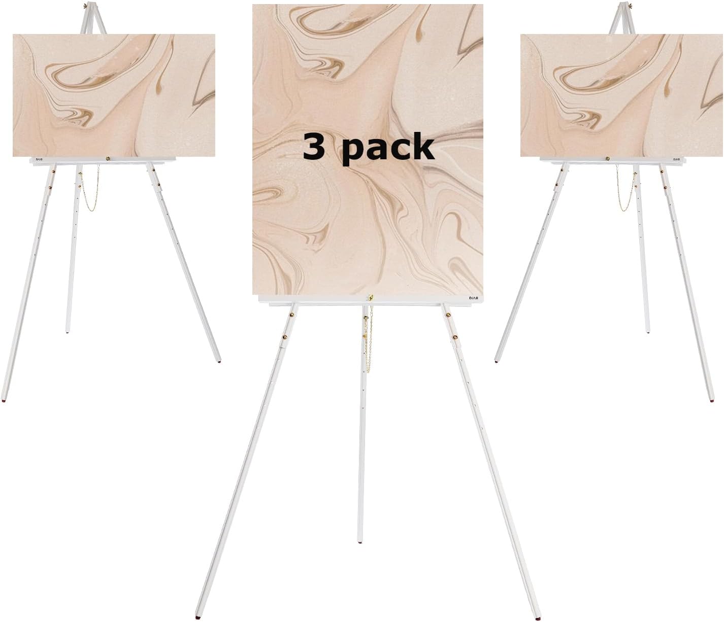 DJAR 3 Pcs 63″ Wooden Easel Stand for Sign, Dual-use Adjustable Height, Wood Floor Display Easel for Wedding, Welcome Board, Poster, Picture, Photo- White