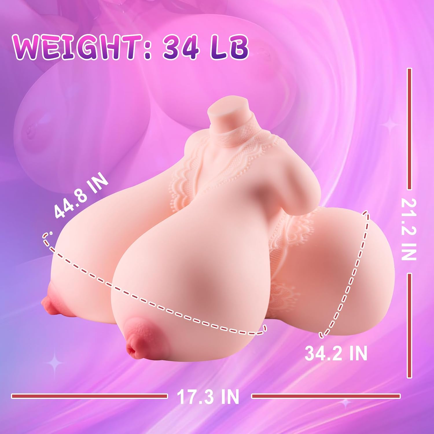 34lb Adult Sex Doll Male Masturbator Super Big Boobs, 3 in 1 Male Love Doll 3D Lifelike Realistic Fantasy Torso Sex Dolls for Men with Pussy Ass Jelly Big Boobs Masturbation Adult Sex Toys for Men