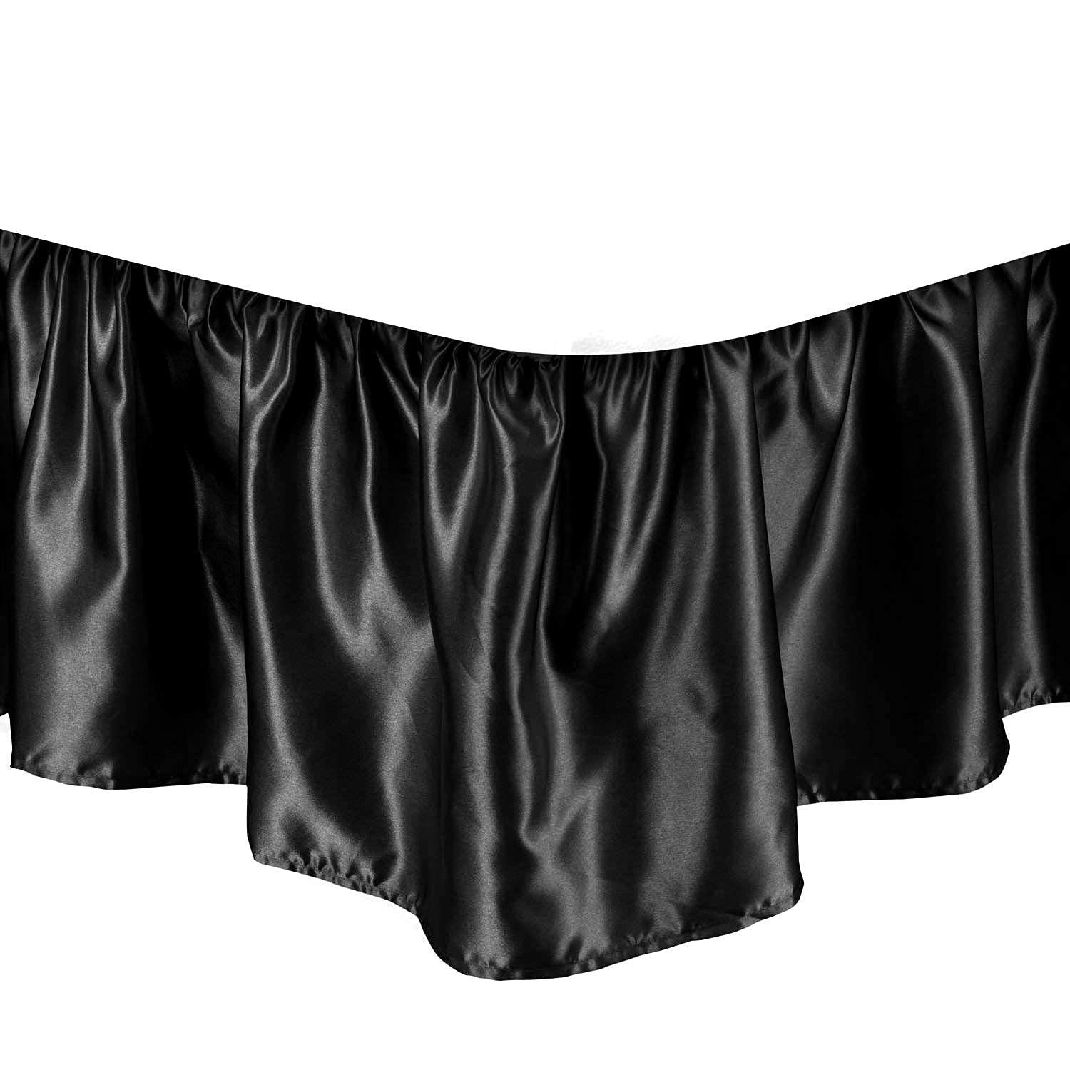 Bed Skirt - Ruffled Bed Skirt with Split Corners Black, Queen Size, 15 Inch Drop Bedskirt with Platform Three Sided Coverage Soft Silky Satin Fabric and Luxurious Look Bed Skirts