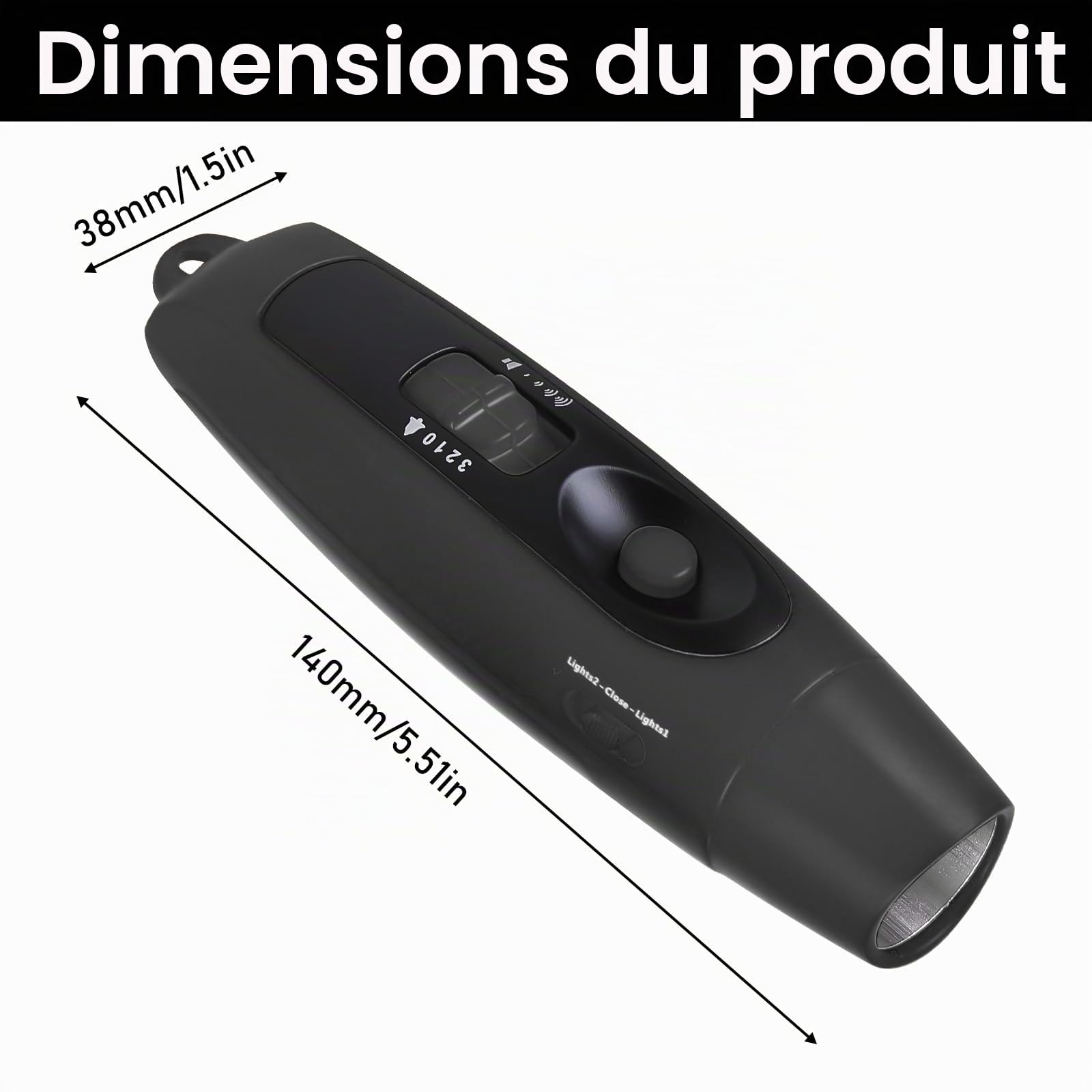 GAOUTO Sifflet électronique avec 3 sons et 2 modes d'éclairage LED, sifflet de sport portable, sifflet haute fréquence, sifflet d'extérieur pour entraîneurs, arbitres, sports, survie (noir)