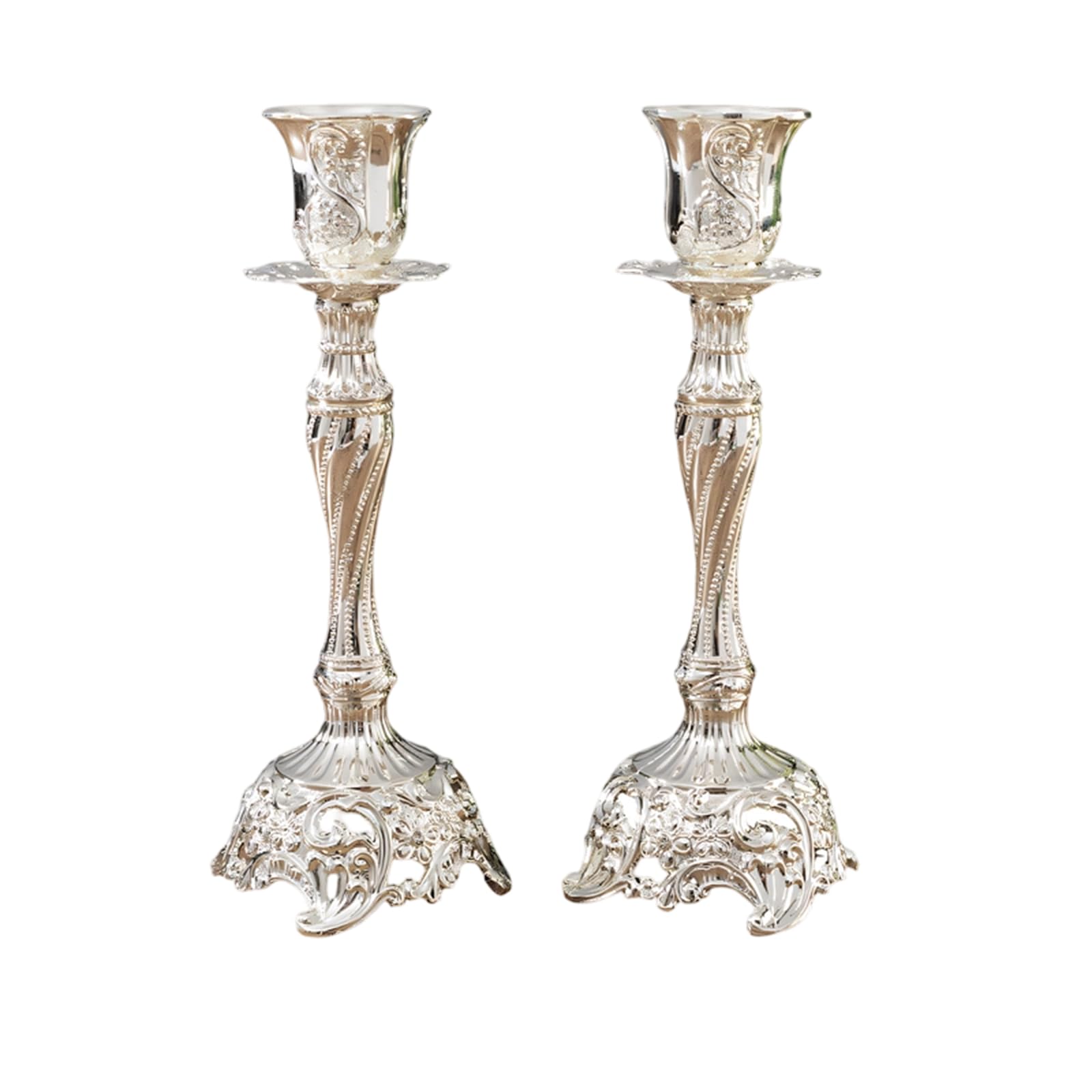 Of 2 Artistic Handcrafted Candlestick Engraved Detailing Antique Metal Taper Holders for Mantels Display Table Centerpiece Candlestick