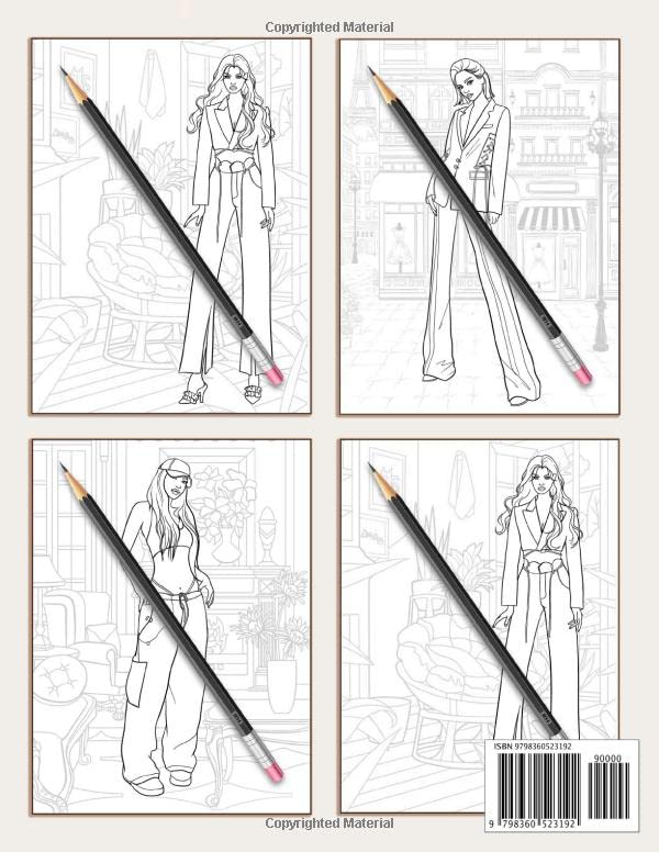Vista 2 de Fashion Coloring Book 30 Images Fun Colouring Pages For Adults, Kids Stylish Fashion With Gorgeous Beauty Style Fashion Other Cute Designs
