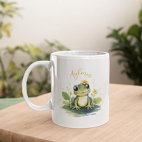 Miniatura 6 de Tazas de café personalizadas de porcelana de rana divertida con nombre, taza de té de rana floral personalizada, lindas tazas de viaje de rana
