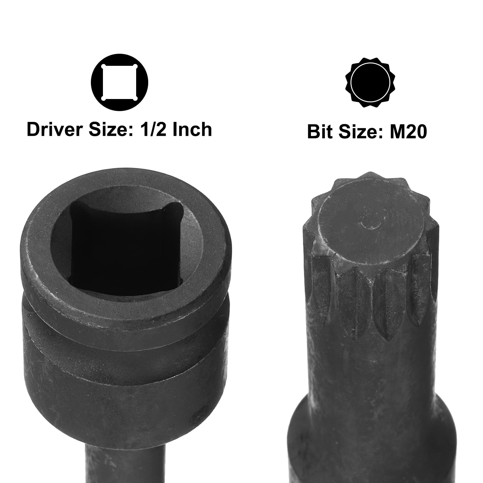 sourcing map Douille à triple cannelure carrée M20 (20 mm), longueur métrique de 7,6 cm, utilisation en acier CR-MO avec visseuses à percussion ou cliquets manuels