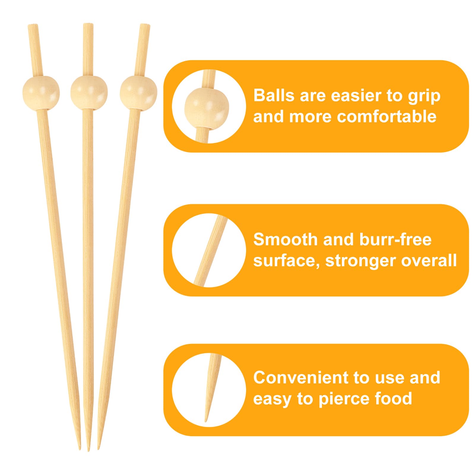 Lot De 200 Pics à Cocktail En Perles, Cure-dents Fantaisie Pour Apéritifs, 11,9 Cm De Long, En Bambou, Pour Boissons, Décorations De Fête De Mariage, Sandwichs, Barbecue, Charcuterie (blanc