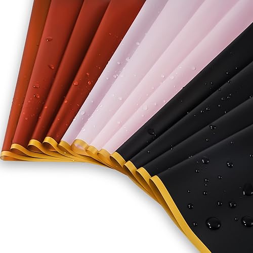 Miniatura 5 de Whaline 30 hojas de papel de regalo floral, color rosa, negro, rojo, impermeable, ramo de flores, papel de embalaje con borde dorado, papel de