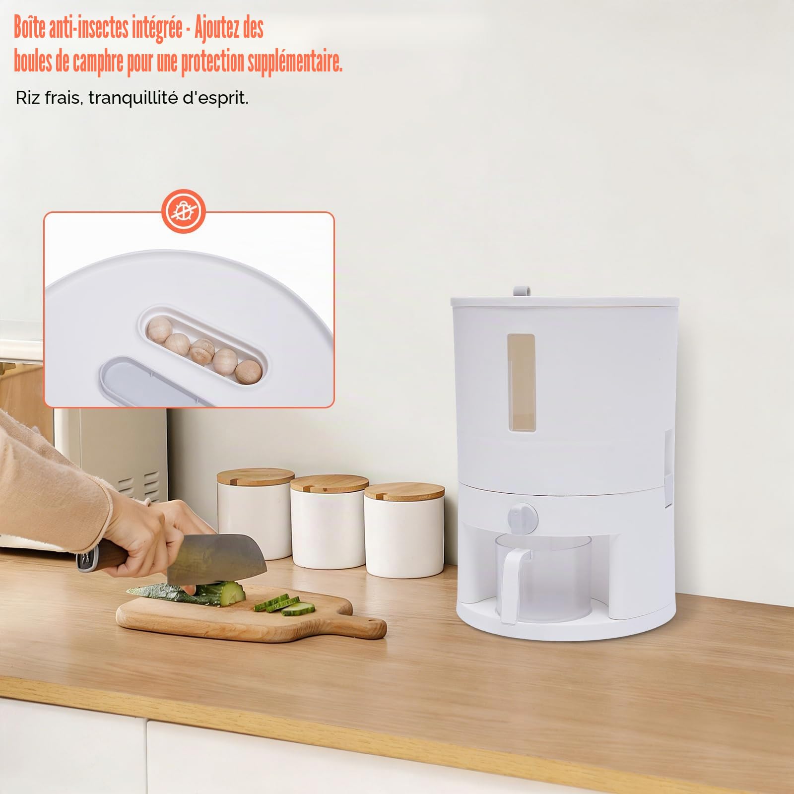 Distributeur de Riz 6 kg – Récipient de Stockage Alimentaire avec Fenêtre Transparente et Doseur Gradué, Hermétique, pour Riz Noir, Riz Jaune et Céréales