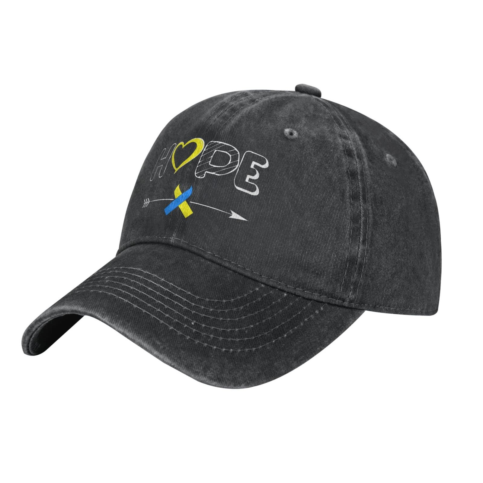 Loujin Unisex Black Baseball Cap Adjustable Down Syndrome Awareness Trisomy 21 Cowboy Cap Casual Breathable Sun Hat For Men Women