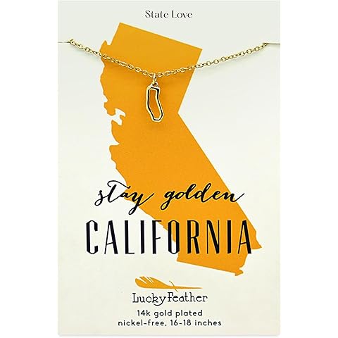 Lucky Feather State Shaped Necklace | 14k Gold-Dipped Pendant Necklace | 16”-18” Adjustable Necklace Chain | State Love Fashion Jewelry For Women | Dainty Necklace For Women | Great Gift Idea
