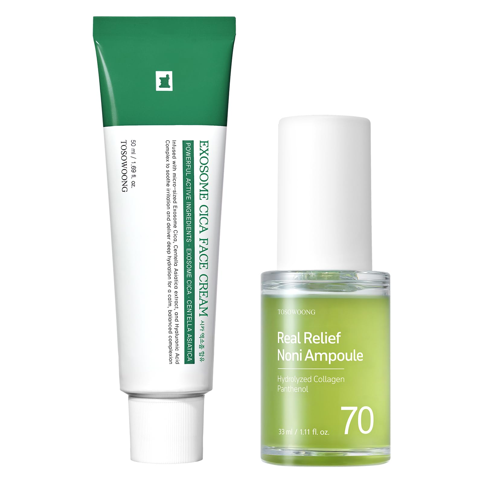 Duo Nourrissant et Apaisant : TOSOWOONG Ampoule Real Relief Noni & Crème Visage Exosome Cica pour Hydratation et Réparation