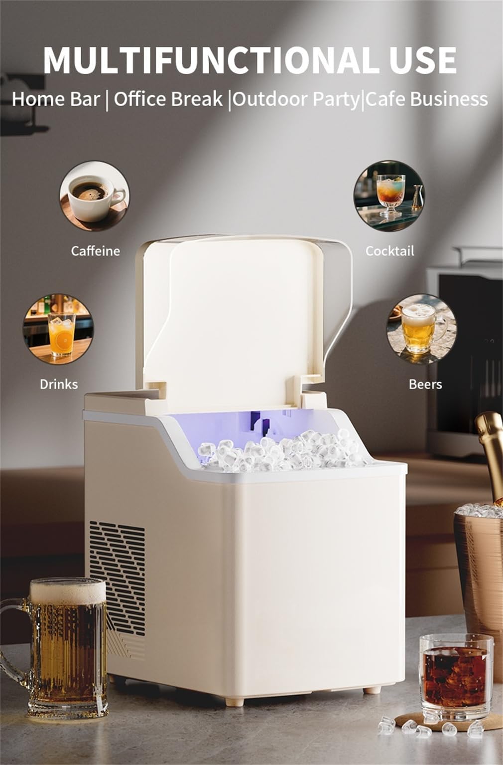 WFGLH Portable Mini Ice Maker, Home Ice Maker, Reduce Noise, Easy to Clean, and Convenient to Carry, Suitable for Families and Outdoor Dining