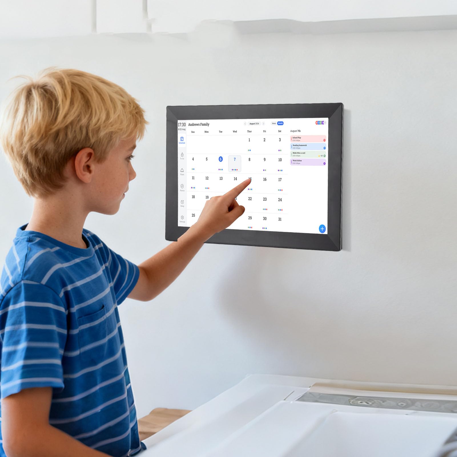 Intelligenter Digitaler Kalender, 13,3-Zoll-HD-Touchscreen-Familienplaner mit WLAN-Synchronisierung, Bildschirmfreigabe für Mehrere Benutzer, für die Organisation zu Hause und die