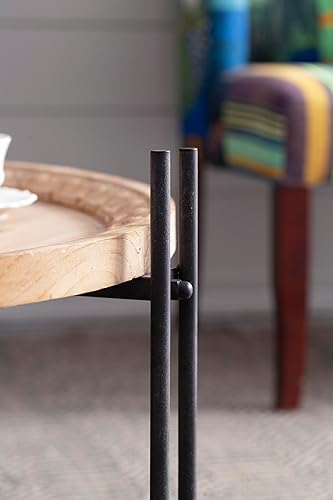 Miniatura 7 de A&B Home Mesa auxiliar redonda  Mesa SOFE de madera con marco de metal duradero, mesa auxiliar de granja para sala de estar, 32 x 18 pulgadas de