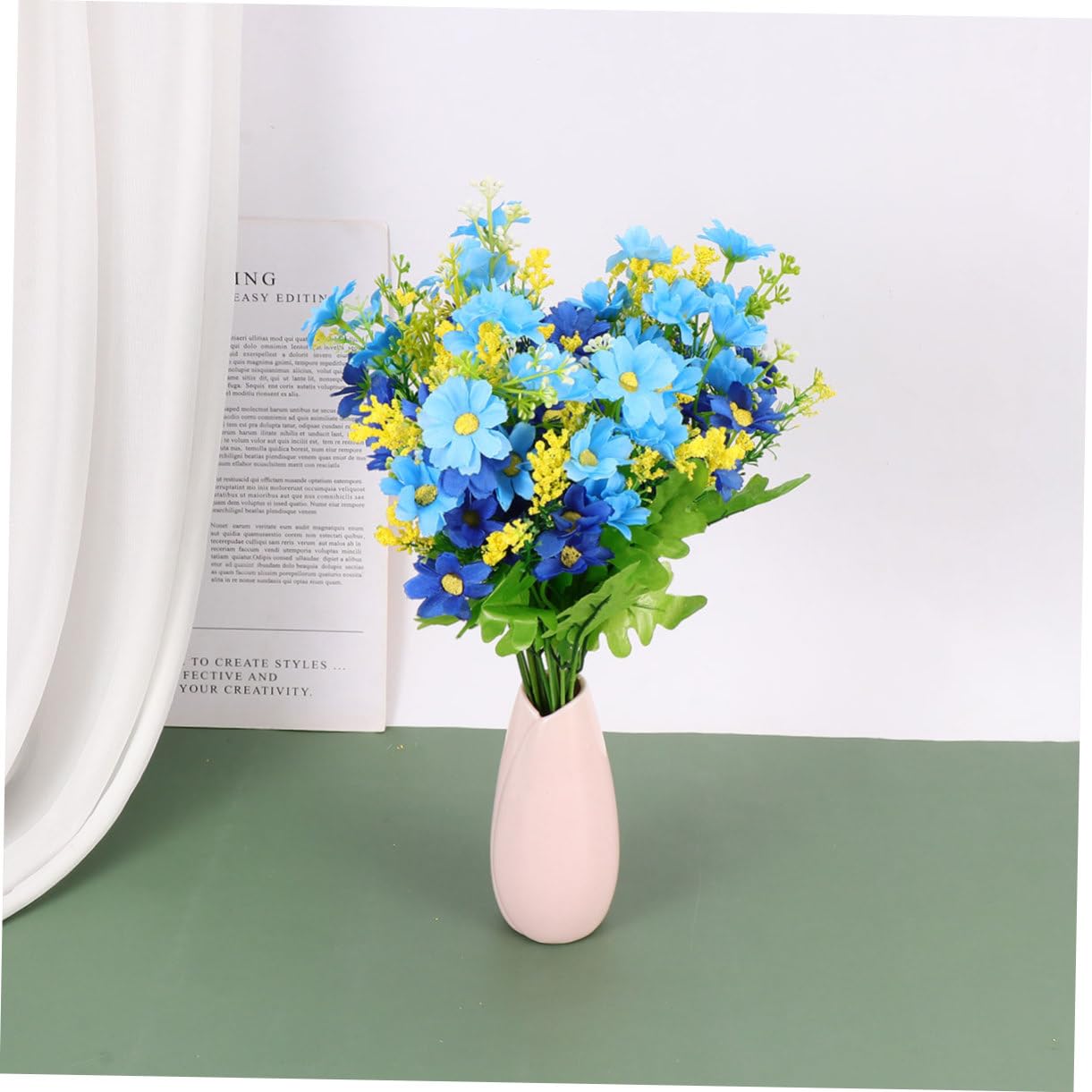 Levemolo 9stücke Köpfe Kunstblumen Strauß Kunststoff Margerite Für Hochzeiten Und Wohnräume Dekorative Blütenbündel Blau