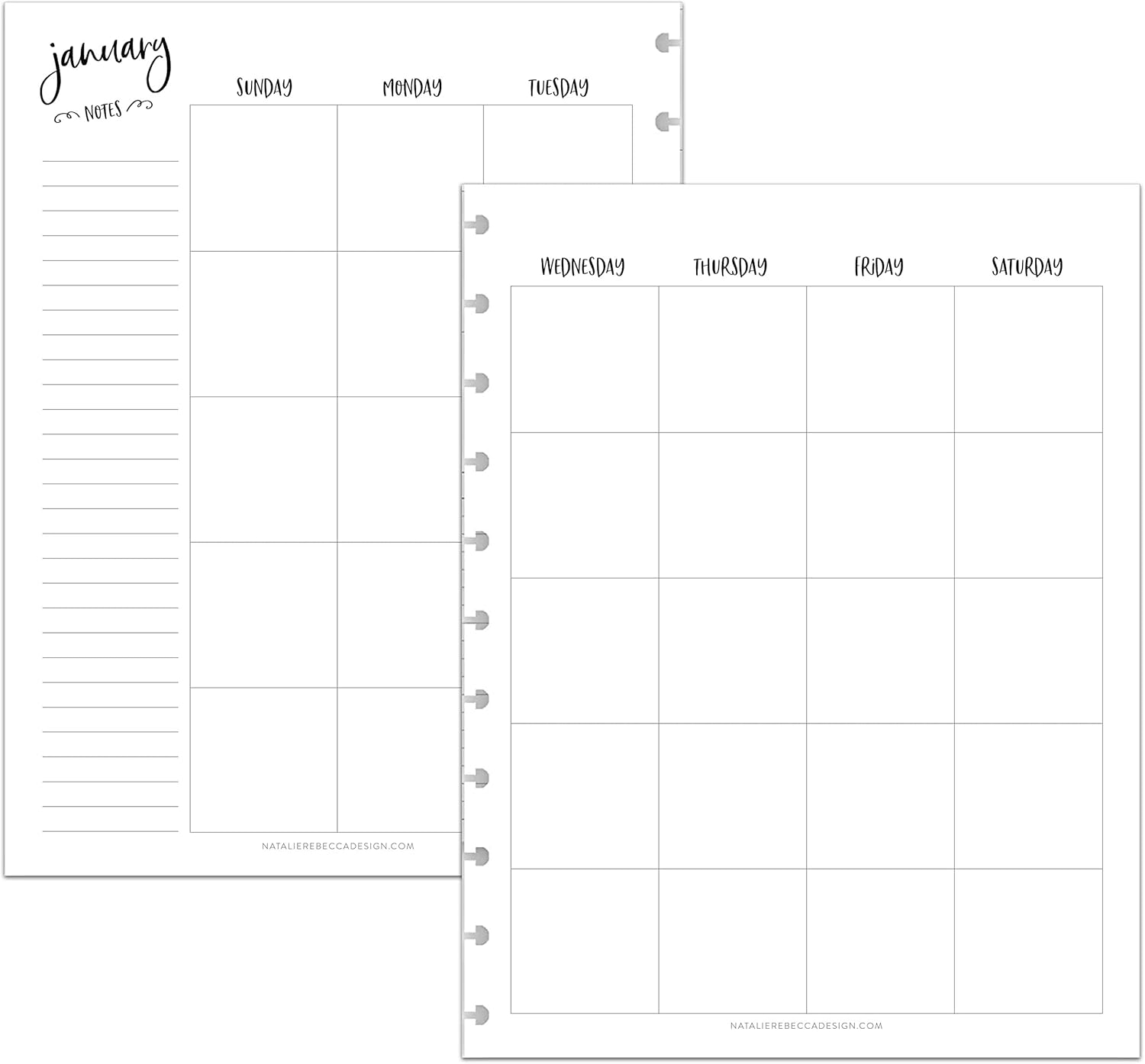 BetterNote Monthly Undated Calendar Refill for Disc Notebooks, Fits Levenger Circa, Happy Planner, Staples Arc, TUL, InkWell Press, IWP, MAMBI (11-Disc, 8.5"x11", Whimsy)