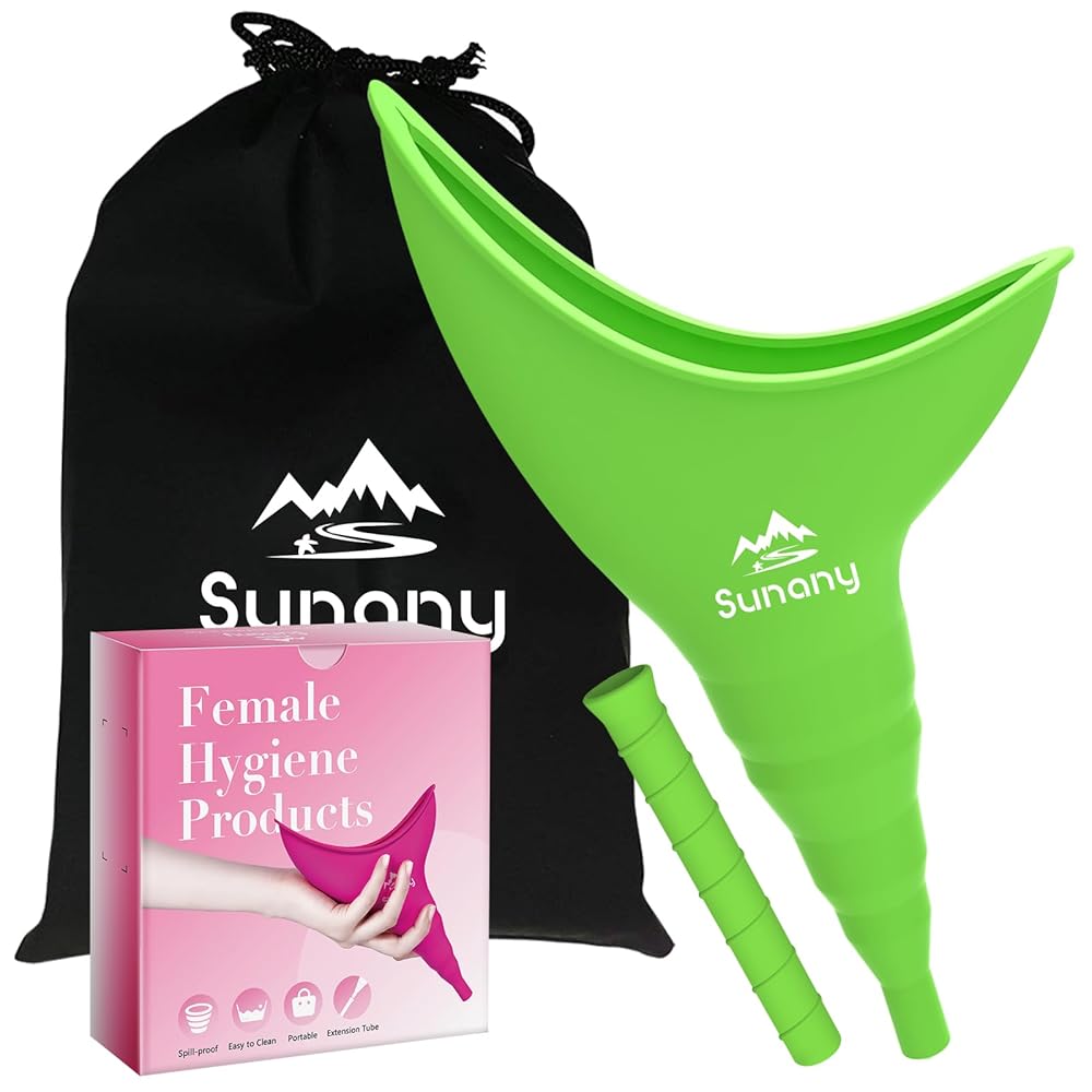 Sunany Female Urination Device, Reusable Female Urinal Silicone Women Pee Funnel Allows Women to Pee Standing Up, Portable Womens Urinal is The Perfect Companion for Camping,Outdoor,TravelGreen