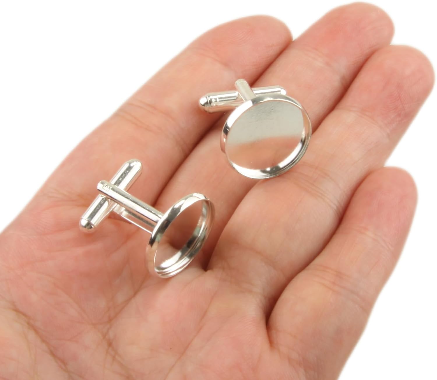12Sets/24pcs Men’s Cufflinks Cuff Links Button Cabochon Blank Trays Frame with Clear Glass Dome for DIY Craft
