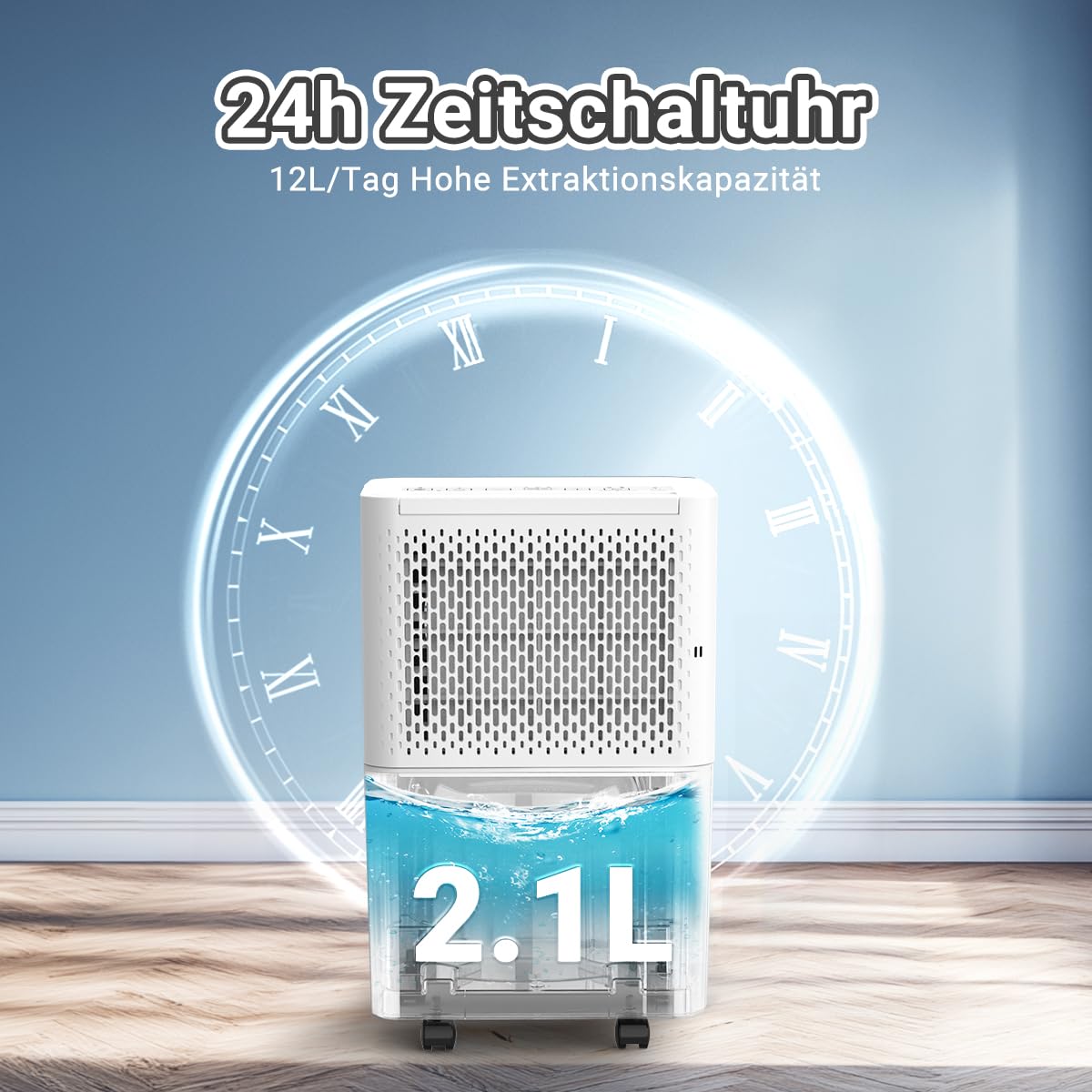 pasapair Dehumidifier-12L in 24h Dehumidification Performance - Electric Dehumidifier for Rooms up to 120 m³ (~20 m²) with 3 Operating Modes, Digital Display, Drain Hose, Timer Against Moisture