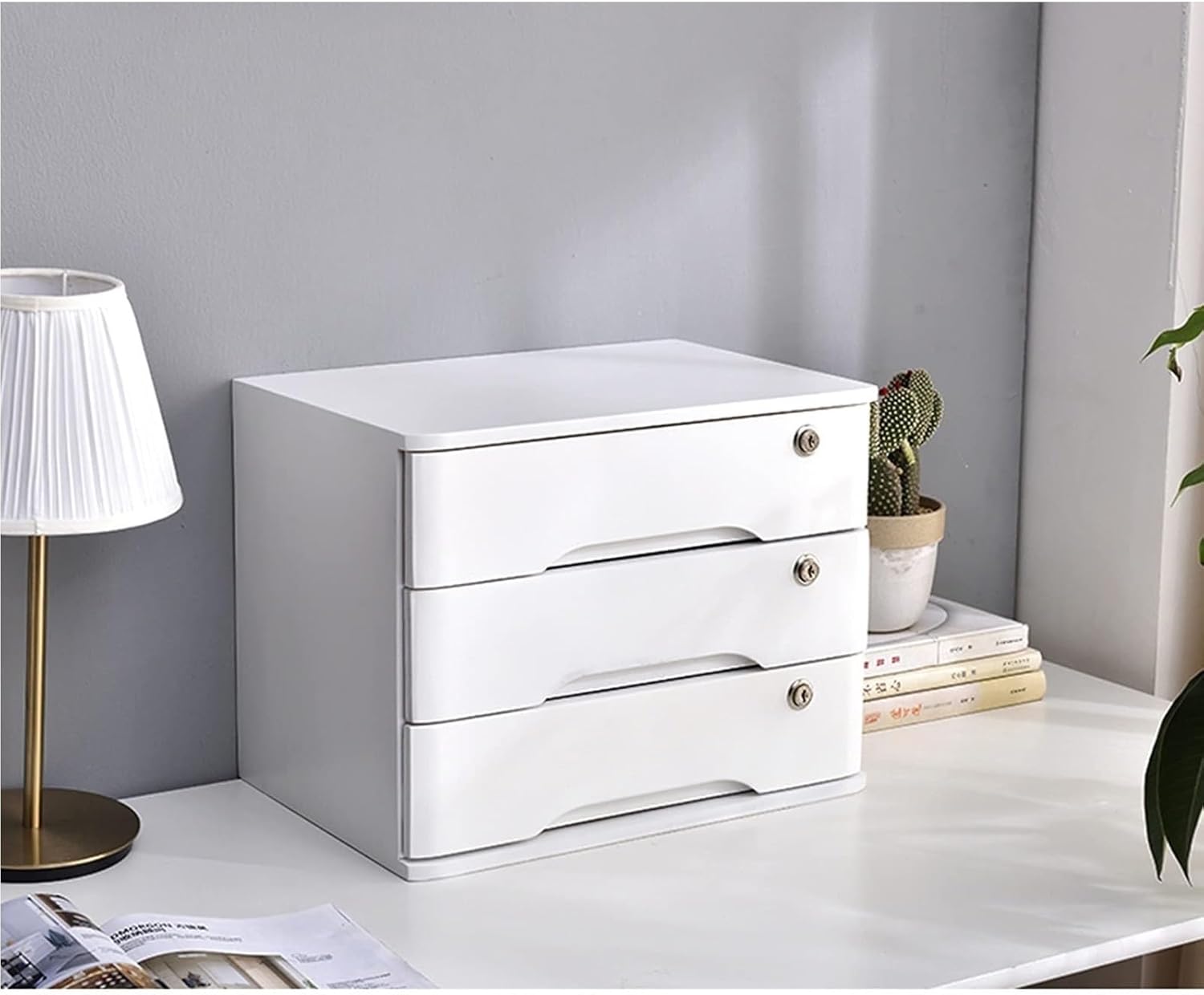 無垢材収納ボックス - 1/2/3/4段ロック付きフラットファイルキャビネット収納、引き出し付きソリッド収納ボックス、木製デスクトッ