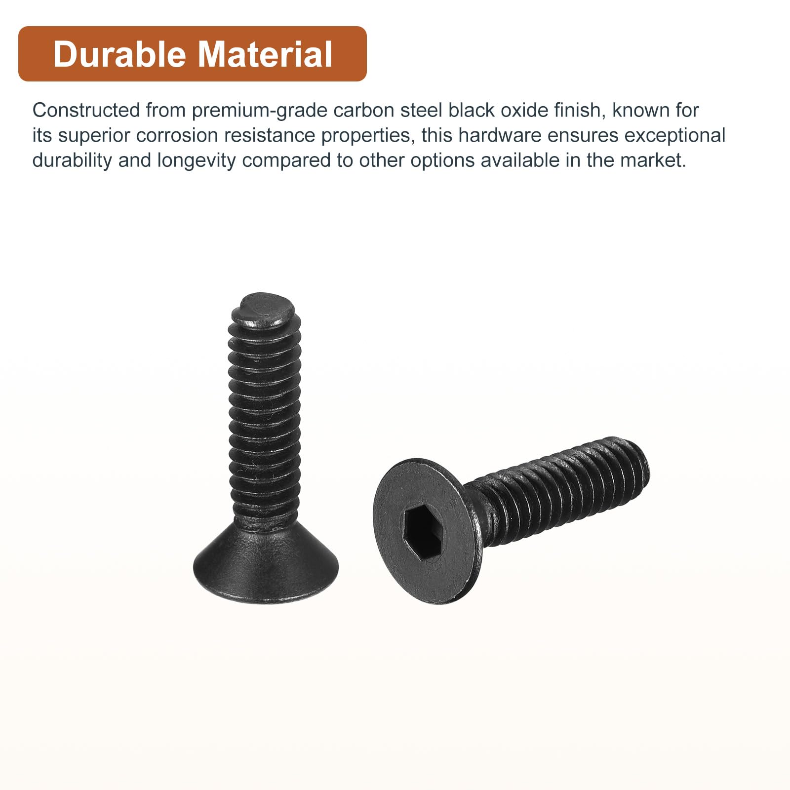DTGN 1/4-20x1" Flat Head Socket Cap Screws, 25 Pack Hex Socket Flat Head Screws Carbon Steel Black Oxide, Full Thread - Image 3