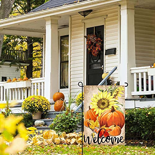 Lhsion Pumpkin Sunflowers Garden Flag 12.5 X 18 Inch Welcome Fall Garden Flag Decorative House Yard Double Sided Flag For Indoor & Outdoor Autumn Thanksgiving Day Decoration #TOP5