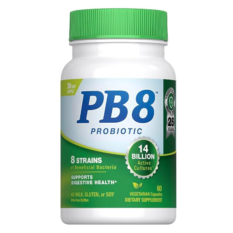 PB8 Suplemento probiótico com Lactobacillus e Bifidobacterium, 14 bilhões de UFC, 60 cápsulas vegetarianas