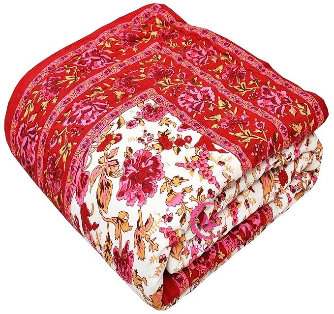 Image of EMIOUR 400 TC Pure Cotton Soft Jaipuri AC Quilt /Razai /Rajai Floral Print,Jaipuri Razai Cotton Quilt for Winter,Lightwieght Jaipuri Razai (Design 13, Double Bed)