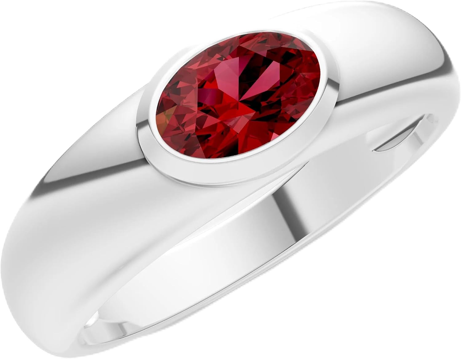 PEORA Oval Cut Garnet Dome Band Available in Solid 10K, 14K or 18K Ring – White, Yellow or Rose Gold