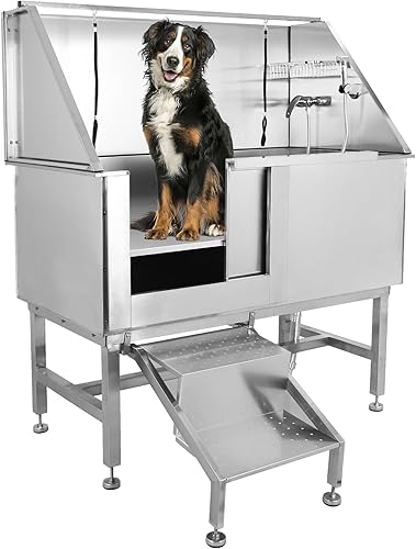 Towallmark Bañera de aseo para perros, estación de lavado de mascotas de 50 pulgadas de largo, bañera profesional de acero inoxidable para mascotas