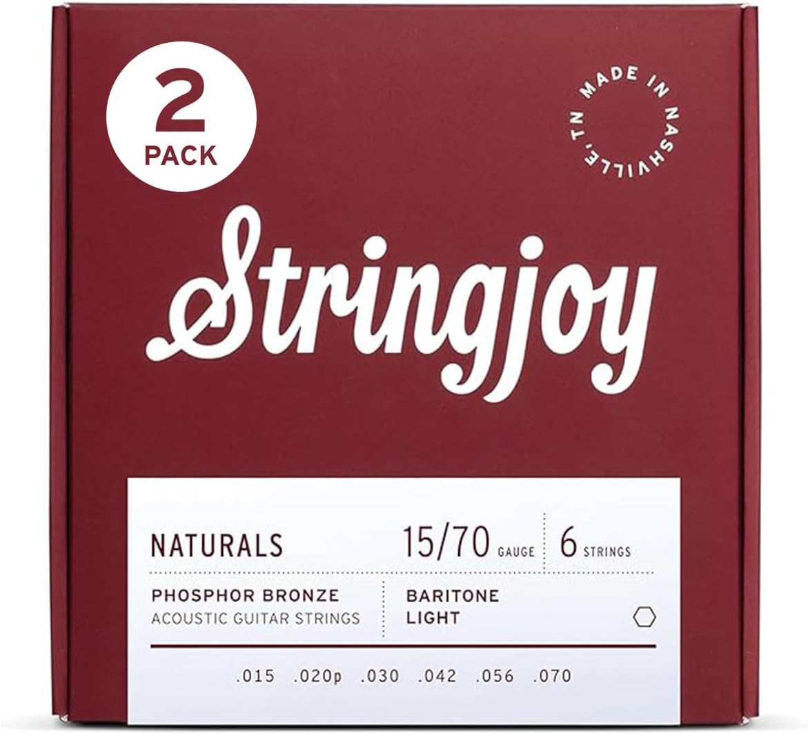 Stringjoy Baritone Light Gauge Naturals Phosphor Bronze Acoustic Guitar Strings 15-70, NB1570, Long-Lasting Clear & Shimmering Tone, 6 String Set, 2-Pack