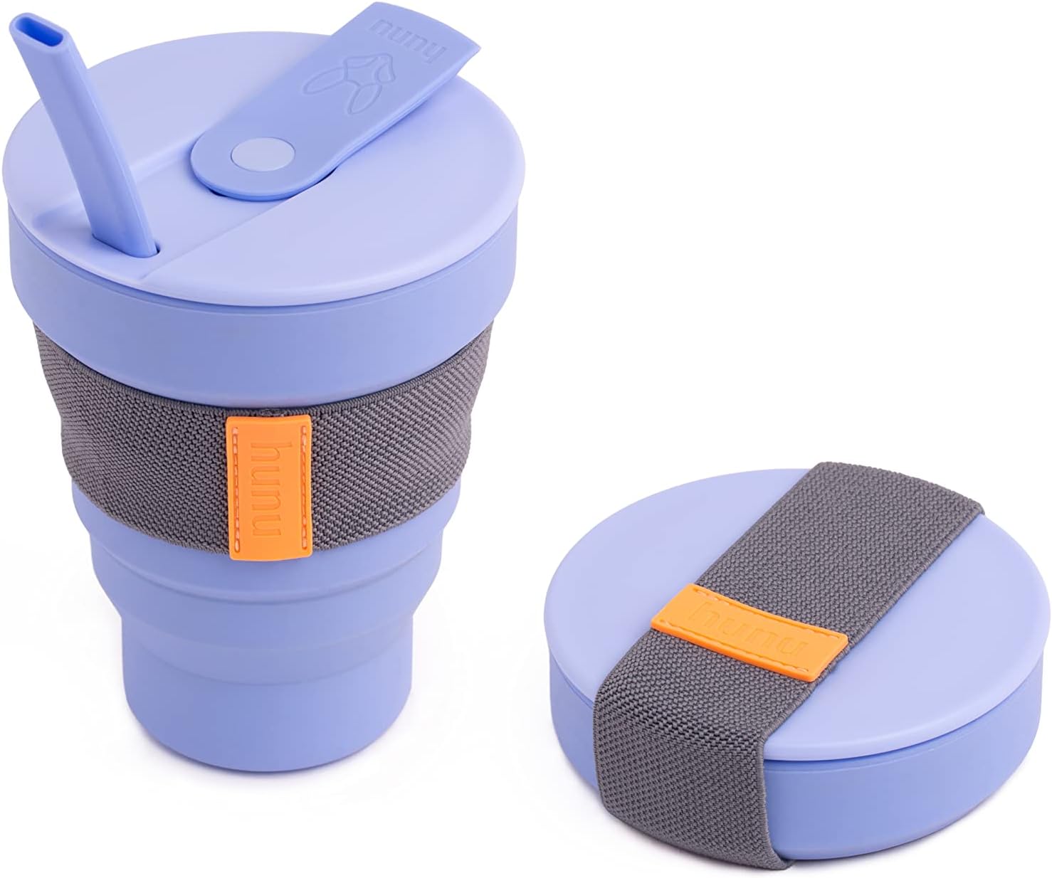 HuNuCollapsible Coffee Cup with Lid - Reusable & Microwave Safe Silicone Collapsible Cup, Foldable Cup, Portable Coffee Travel Mug/Camping Cup (Lavender, 16oz)