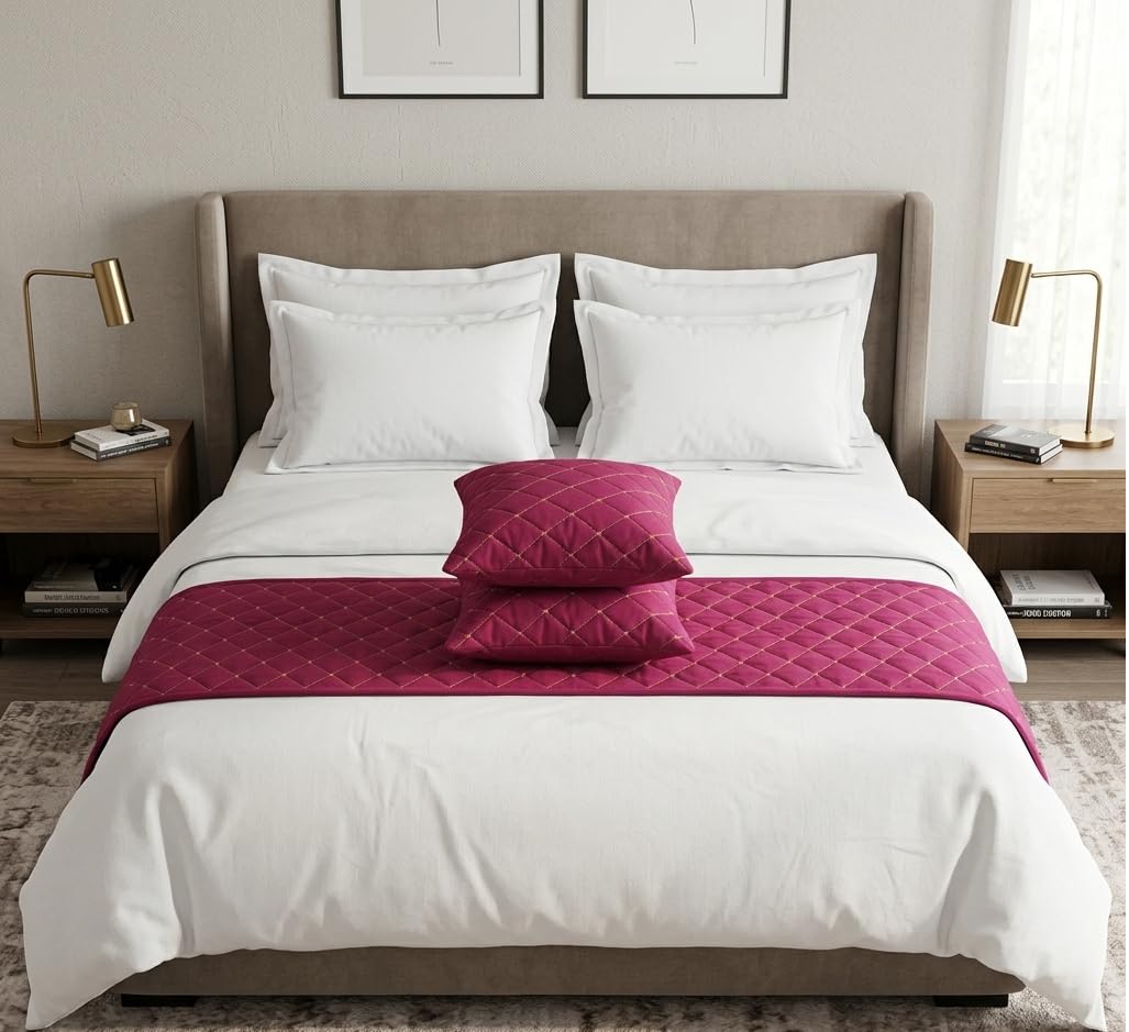 Soft Cotton Bed Runner and 2 Cushion Covers Set, 200 TC Breathable Fabric, Shrink Resistant Bed Scarf for King/Queen Size Beds, Modern Home Textiles-image-40