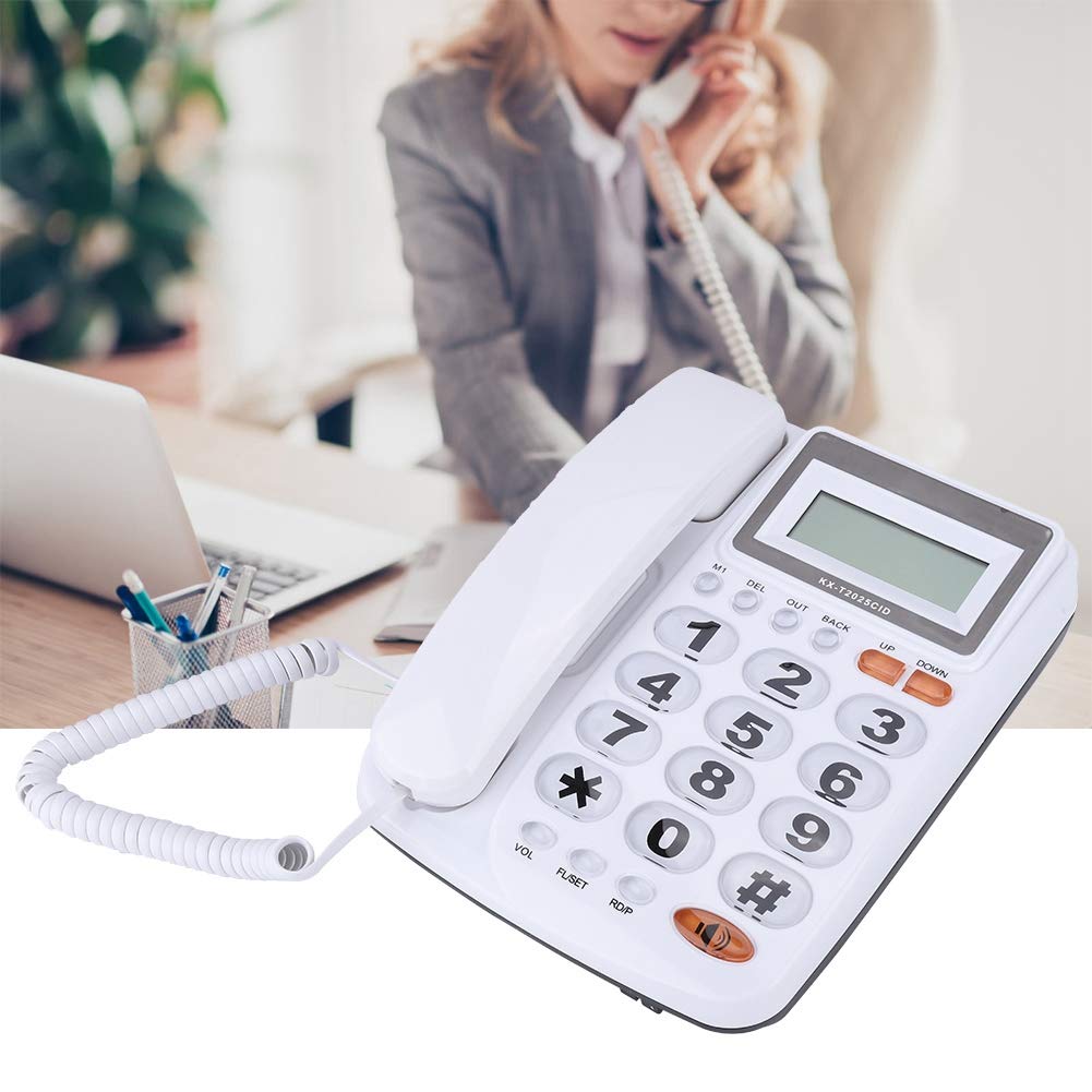 Telefono con Filo da Tavolo con Cancellazione del Rumore del Suono Chiaro per L'ufficio Domestico, Display ID Chiamante per Anziani, Display LCD Facile Lettura (Bianca)