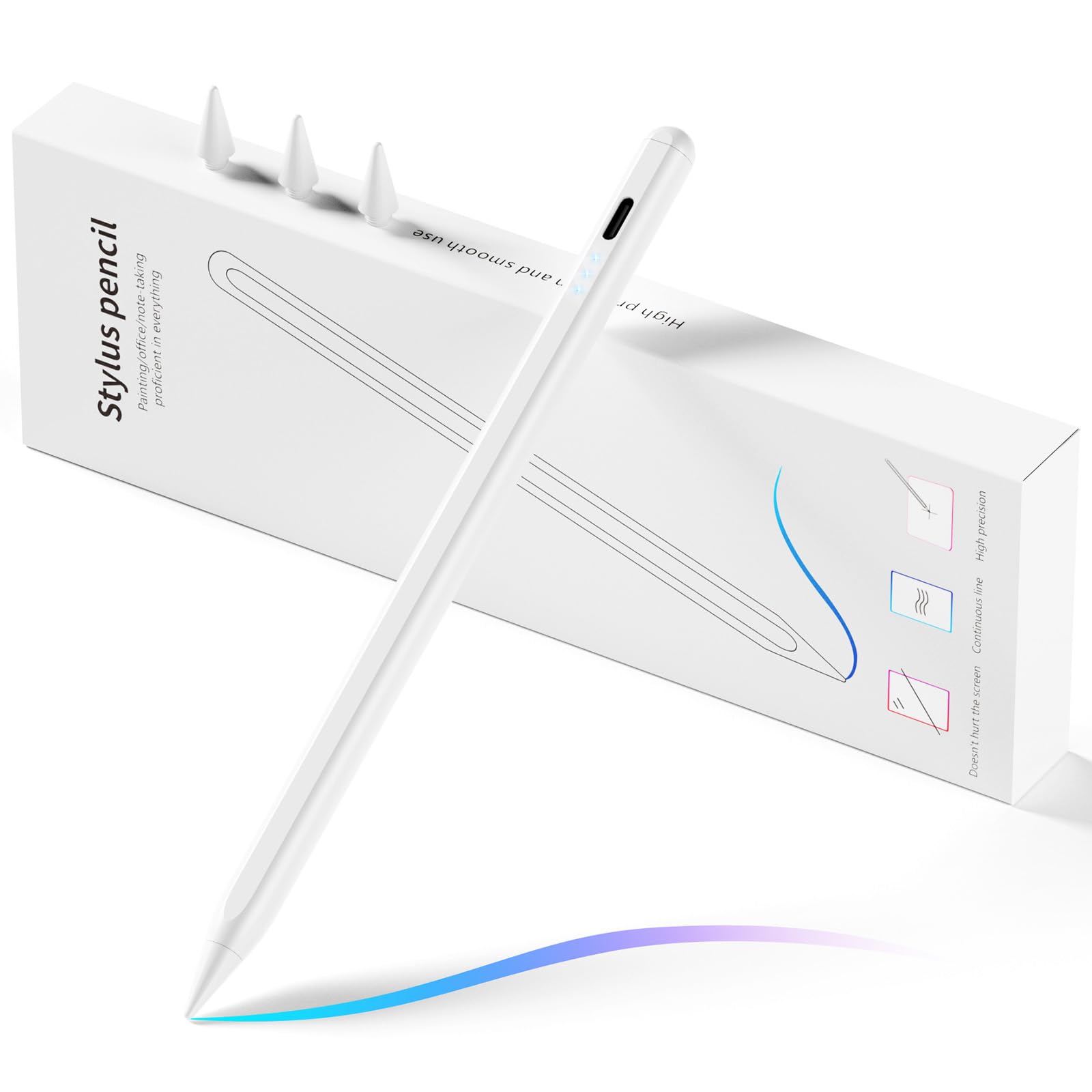JEDOUBAL Stylus Pen for iPad, Fast Charging Pencil for Apple iPad with Palm Rejection, Tilt Sensitivity, Work for iPad Air 3/4/5, iPad Mini 5/6, iPad 6/7/8/9/10, iPad Pro 11
