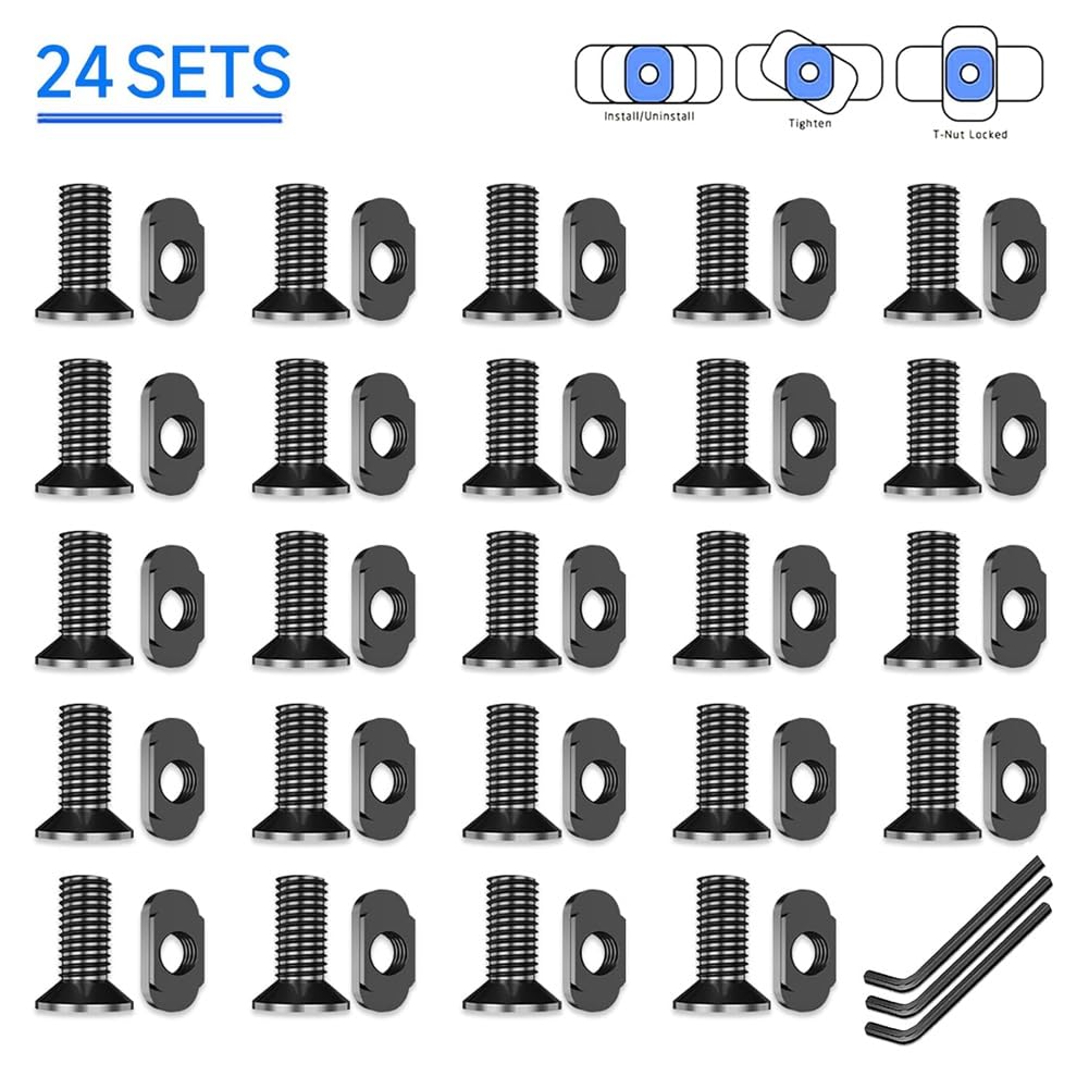 Persistence Juego de 24 Tornillos y Tuercas Mlok de Repuesto, Tornillos para Montaje en Riel M-Lok y Accesorios para Tuercas en T con Llave Hexagonal.