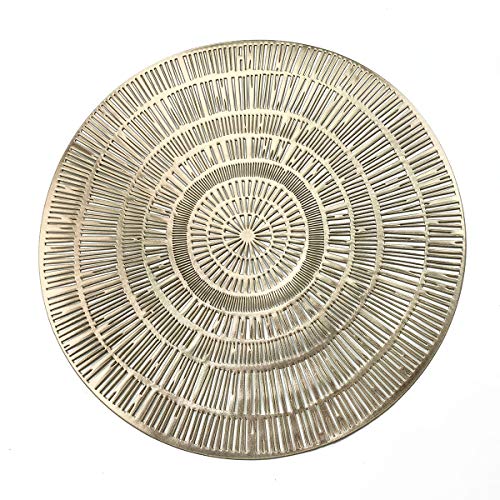 Jashii Round Paper Woven Placemats, 15-Inch, Set Of 6, 100% Paper Fiber, Decorative Rope Mesh Place Mats Heat & Stain For Dining, Party And Wedding (Gold) #TOP16