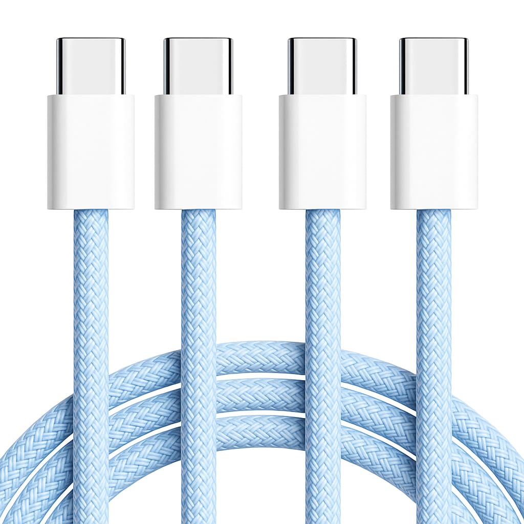 Photo 1 of ?2-Pack 3.3FT? USB C to USB C Braided Fast Charging Cable, 60W PD Type-C Power Cord for iPhone 17/16/15 Pro Max, MacBook Air, iPad Pro, Samsung Galaxy, Pixel, Android Auto, CarPlay, Blue
