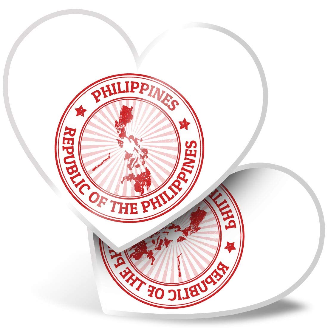 Destination Vinyl Ltd Multi 2 X 7.5Cm Heart Stickers - Republic Of The Philippines Travel Map Decals 4730