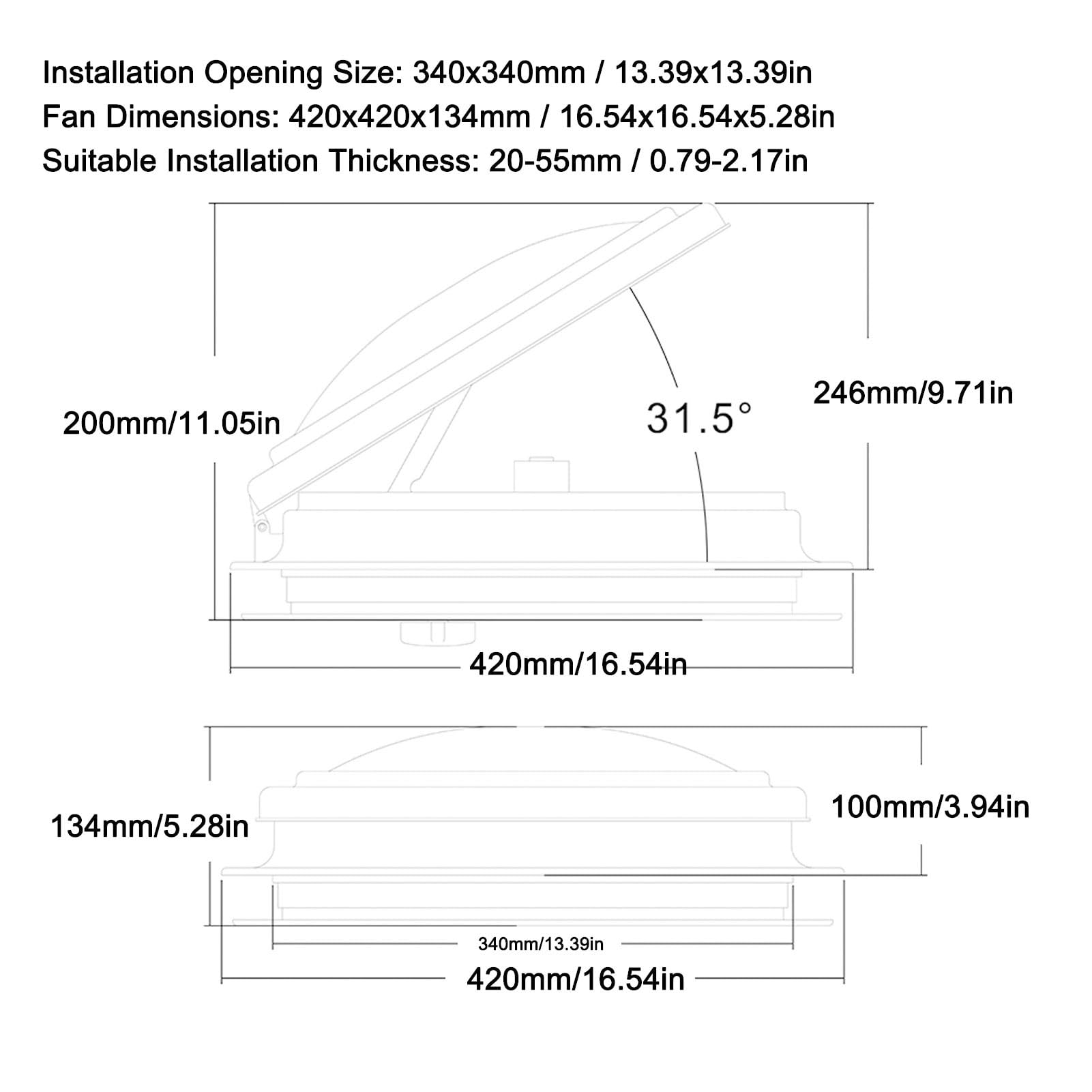 Luocute 340 X 340 Mm Wohnmobil-Dachlüfter, Weißer 12-V-Abluftventilator für Wohnmobilanhänger, ABS-Material, Wasserdicht, Einweg-Lüfter mit Maschensieb
