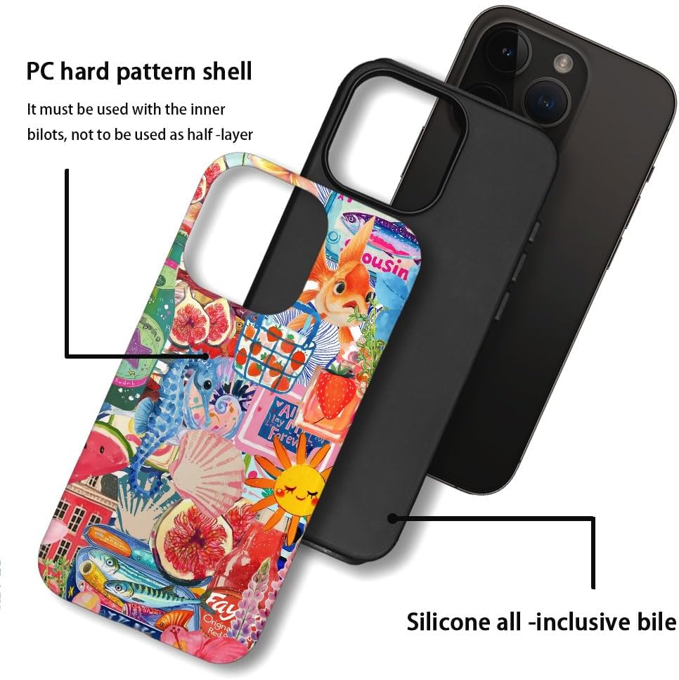 DAIZAG Case Compatible with iPhone 15 Pro,Durable Shock Protection Cover for Girl Women,Fruit Flower Fish Collage image 3
