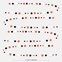 Vista 2 de Guirnalda de puntos circulares naranjas y negros de 46 pies, color negro, naranja y blanco, para cumpleaños, boda, despedida de soltera, baby
