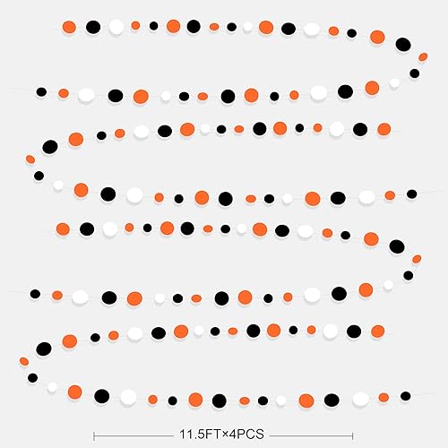 Miniatura 2 de Guirnalda de puntos circulares naranjas y negros de 46 pies, color negro, naranja y blanco, para cumpleaños, boda, despedida de soltera, baby