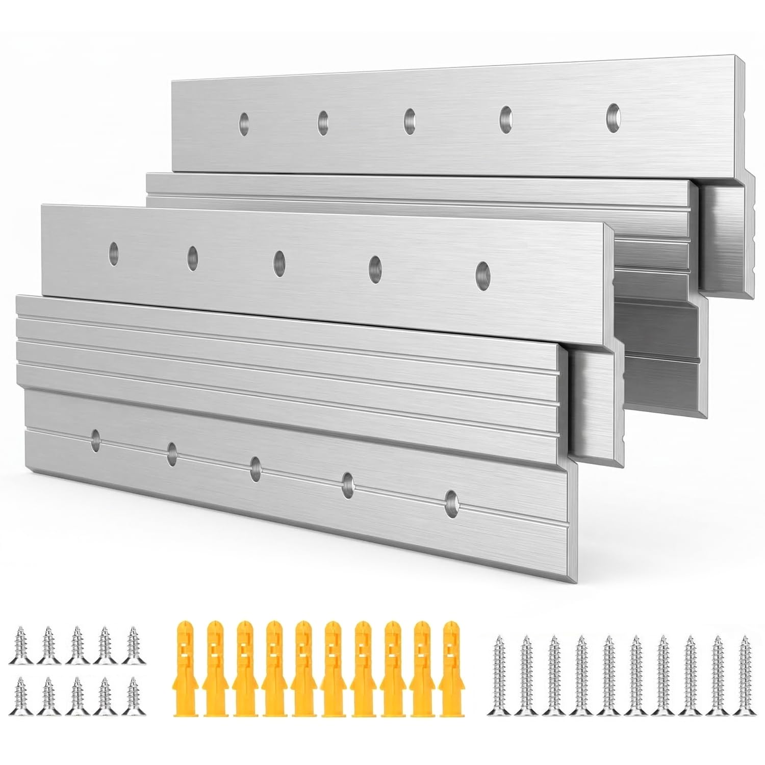 Qwork Silver Qwork® 2 Pairs French Cleat Hangers 30Cm – 36Kg Heavy Duty Aluminum Interlocking Wall Mounting Bracket For Large Mirrors, Picture, Headboards & Floating Ar