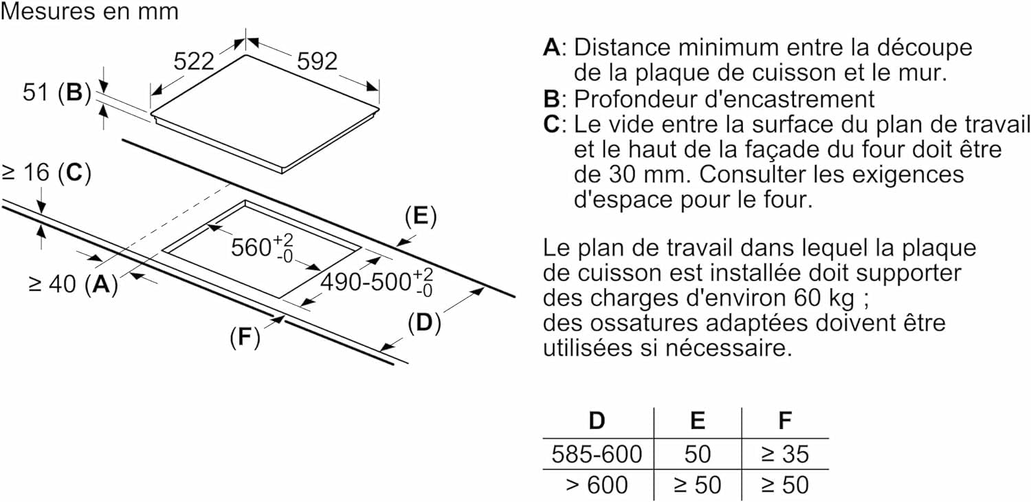 Bosch Série 4 Plaque induction 60 cm 3 feux Noir Sans cadre