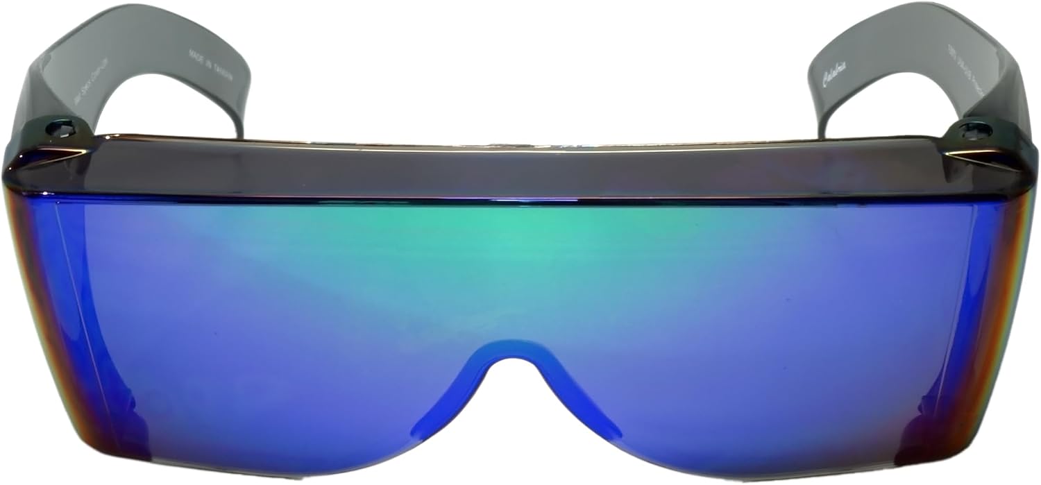 Calabria 3000 Fitover Safety Glasses with Uni-Lens – [Blue/Green/Silver Mirror - 3 Pack] Wrap Around Eye Protection | Anti-Fog Scratch Resistant | Protective Eyewear